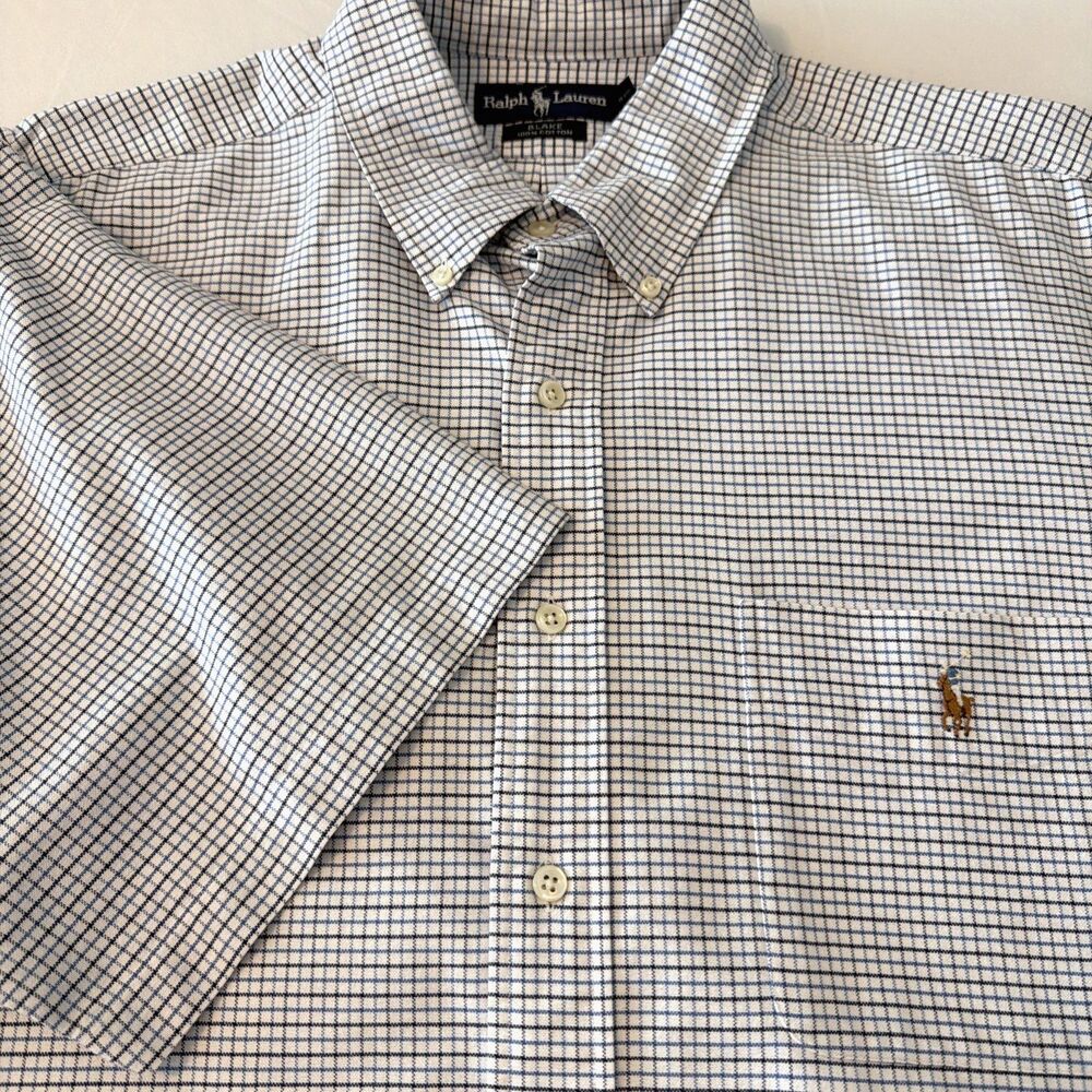 Polo Ralph Lauren Blake Oxford Button Front Shirt Check Mens XL Blue Flesh Pony